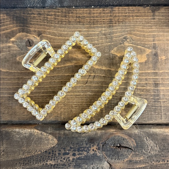 Accessories - Boutique Set of Crystal Embellished Light Gold Hair Claws; NWOT